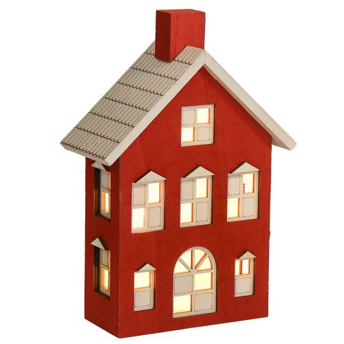 Houten huisdecoratie lichthuisje hout rood en wit voor batterij H19,5cm