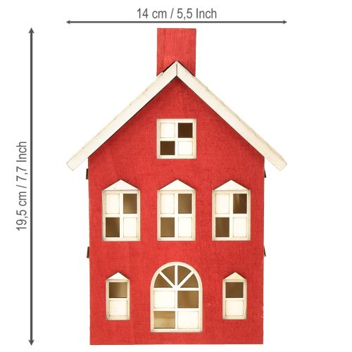 Artikel Houten huisdecoratie lichthuisje hout rood en wit voor batterij H19,5cm
