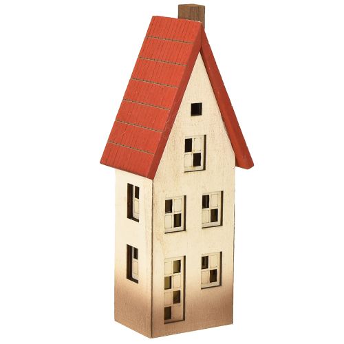 Floristik24 Houten huisdecoratie lichthuisje natuurlijk rood voor batterij 8,5×6,5×22cm