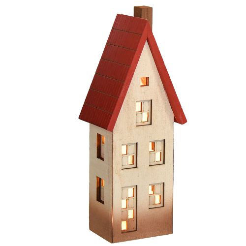 Artikel Houten huisdecoratie lichthuisje natuurlijk rood voor batterij 8,5×6,5×22cm