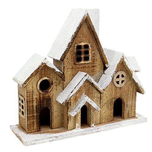 Floristik24 Houten huis met LED-verlichting 34cm x 30cm naturel, wit
