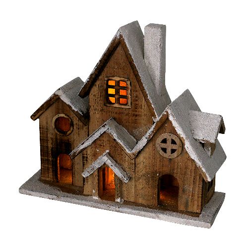 Floristik24 Houten huis met LED-verlichting 34cm x 30cm naturel, wit
