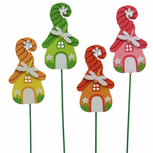 Floristik24 Bloempluggen kabouterhuis met stok diverse kleuren 5×9cm 16 st