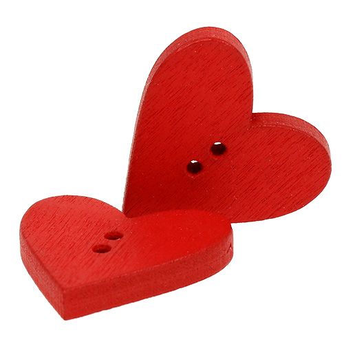 Floristik24 Houten hartknopen 2,5cm rood 48 st