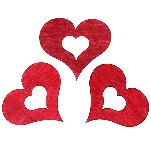 Artikel Houten hart om te strooien rood 4cm 72 st
