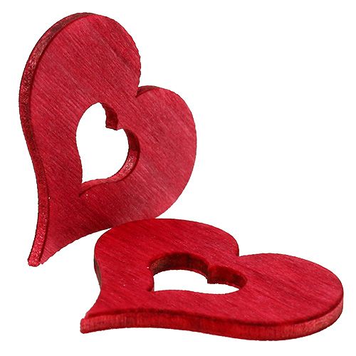 Artikel Houten hart om te strooien rood 4cm 72 st