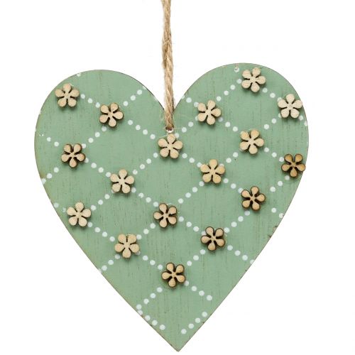Floristik24 Houten hart om op te hangen groen / naturel 10cm 4st