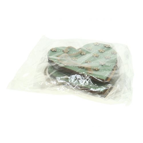 Floristik24 Houten hart om op te hangen groen / naturel 10cm 4st