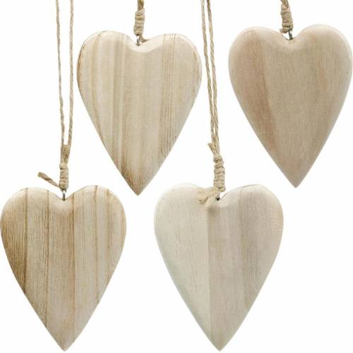 Houten hartjes om op te hangen naturel 10cm 4st