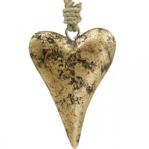 Houten hart goud effect, Valentijnsdag, bruiloft decoratie 10 × 7cm