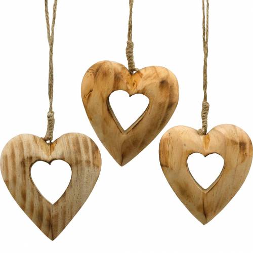 Floristik24 Decoratieve hanger hart, houten hart, Valentijnsdag, houten hanger, bruiloft decoratie 6st