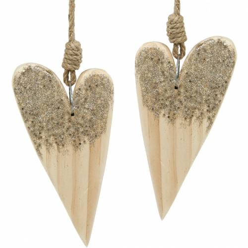 Floristik24 Houten Hart Glitter om op te hangen 18cm x 10cm 2 stuks