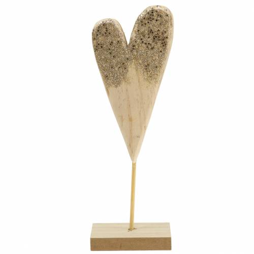 Decoratief hart op houten standaard met glitter H27cm