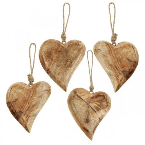 Floristik24 Houten hart, harthanger van mangohout 9×9cm 4st