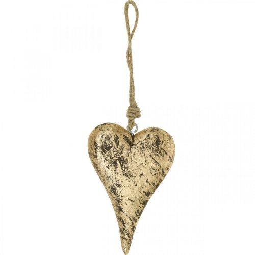Floristik24 Hart om op te hangen houten gouden vintage hanger 15cm