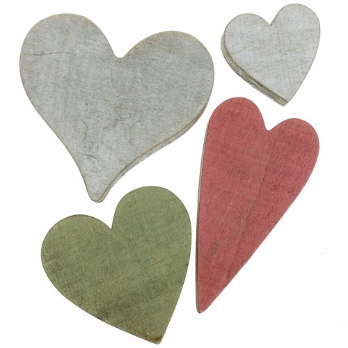 Floristik24 Houten harten harten decoratie grijs rood groen 3-6,5cm 8st