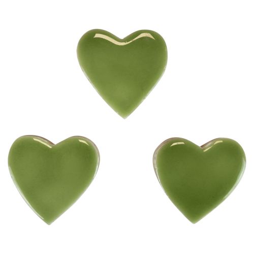 Houten harten decoratieve harten hout lichtgroen glanzend effect 4,5 cm 8 st