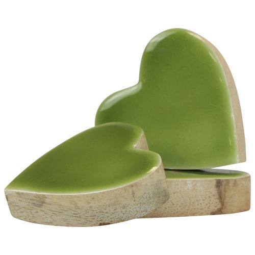 Floristik24 Houten harten decoratieve harten hout lichtgroen glanzend effect 4,5 cm 8 st