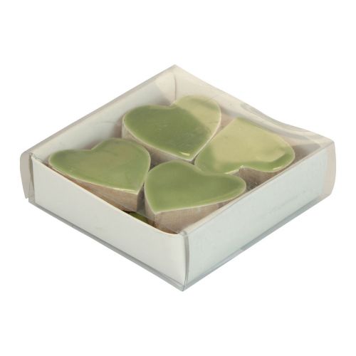 Floristik24 Houten harten decoratieve harten hout lichtgroen glanzend effect 4,5 cm 8 st