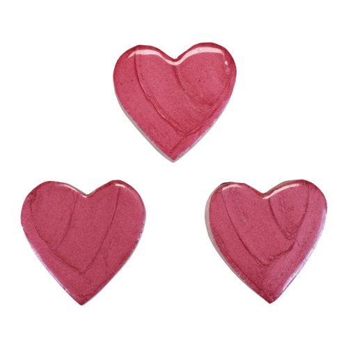 Artikel Houten harten decoratieve harten roze glanzend verspreide decoratie 4,5 cm 8st
