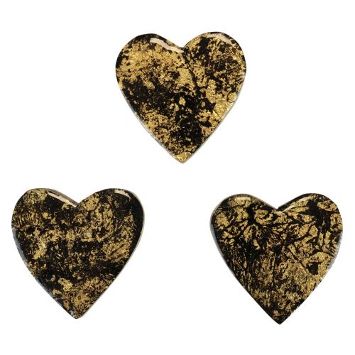 Floristik24 Houten harten decoratieve harten zwart goud glanseffect 4,5 cm 8st