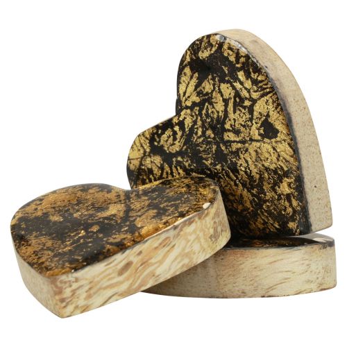 Artikel Houten harten decoratieve harten zwart goud glanseffect 4,5 cm 8 st