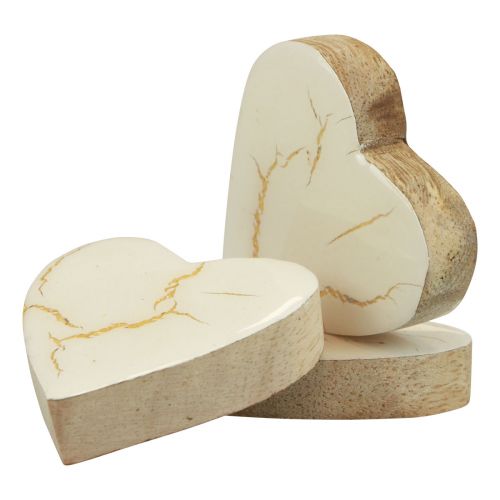 Artikel Houten harten decoratieve harten witgoud glans craquelé 4,5cm 8 st