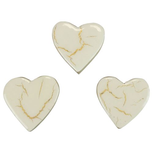 Floristik24 Houten harten decoratieve harten witgoud glans craquelé 4,5cm 8 st