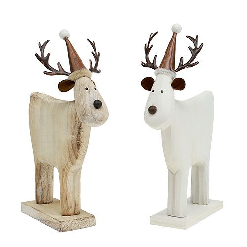 Floristik24 Houten hert wit H16.5cm 2st