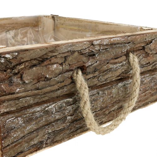 Artikel Natuurlijke houten kist met touwhandvatten 25x25cm H9cm