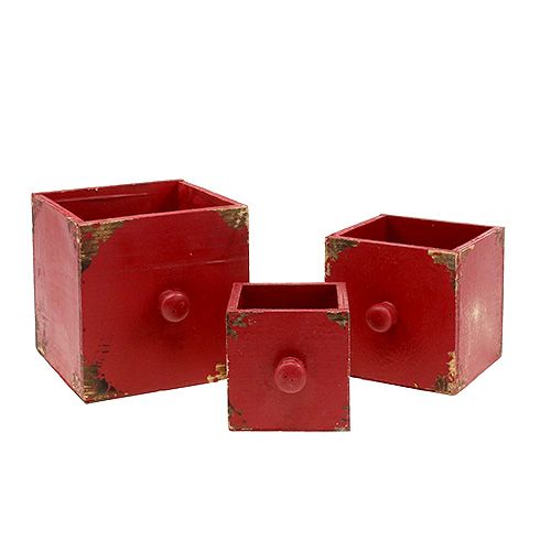 Floristik24 Houten ladekastenset van 3 rood 9/12 / 15cm