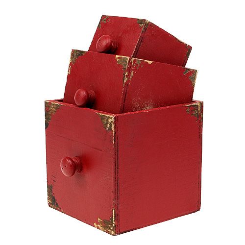 Floristik24 Houten ladekastenset van 3 rood 9/12 / 15cm