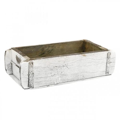 Floristik24 Baksteenvorm, bakstenen kist, houten kist met metalen beslag antieke afwerking, wit gewassen L32cm H9cm
