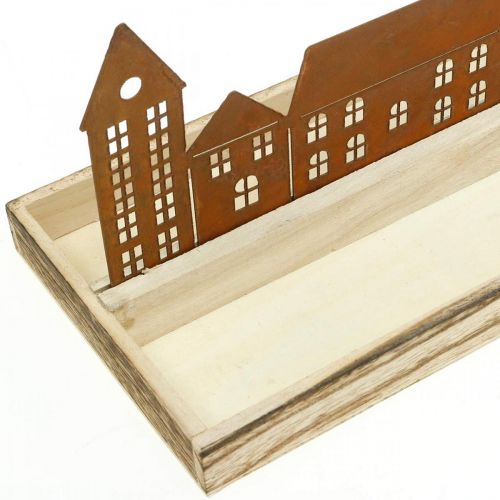 Floristik24 Decoratief houten dienblad rechthoekig met patina huisjes 50×17cm