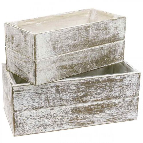 Floristik24 Plantenbak hout vintage creme, bruin 32×16/28×13cm set van 2