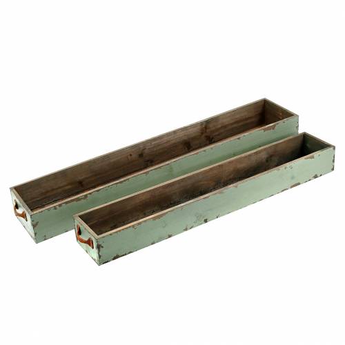 Floristik24 Plantenbak houten kist met handvatten antiek groen 74 × 14/66 × 11cm set van 2