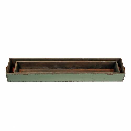 Floristik24 Plantenbak houten kist met handvatten antiek groen 74 × 14/66 × 11cm set van 2
