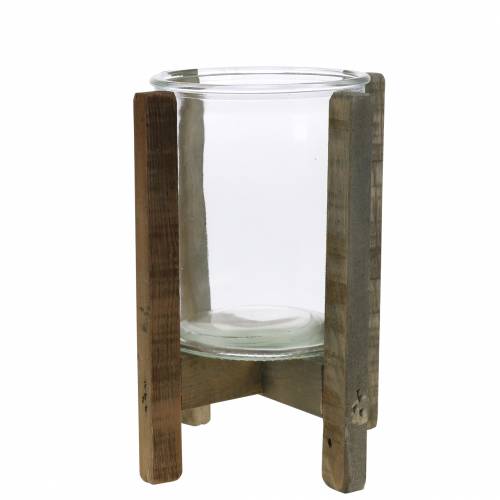 Floristik24 Kandelaar hout met glas Ø15cm H18cm