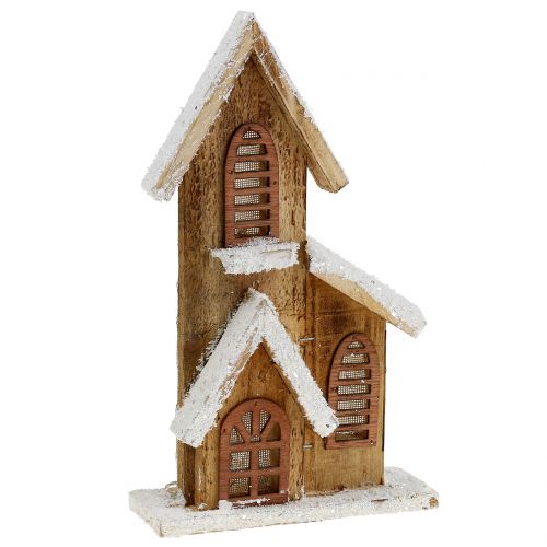 Floristik24 Houten kerk met LED verlichting warm wit 5L 16cm x 27cm