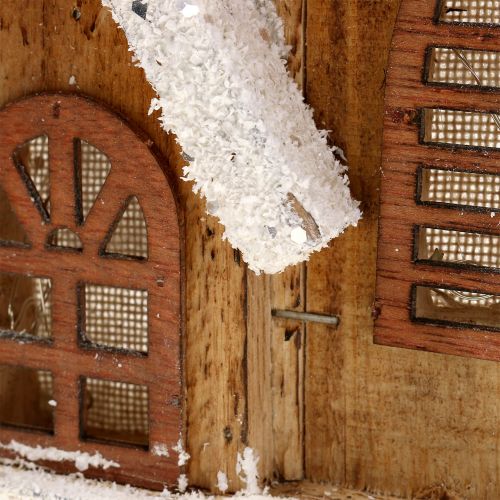 Floristik24 Houten kerk met LED verlichting warm wit 5L 16cm x 27cm