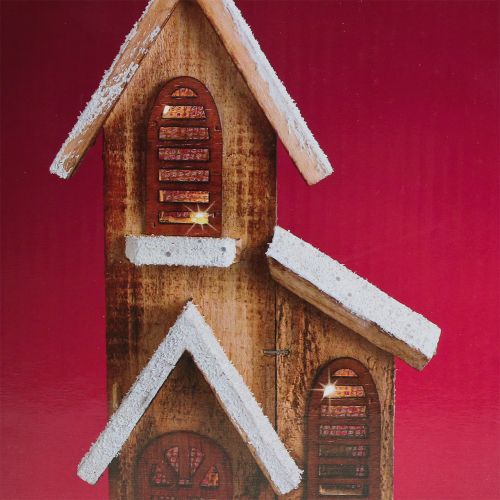 Floristik24 Houten kerk met LED verlichting warm wit 5L 16cm x 27cm