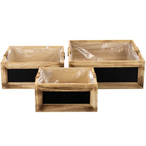 Houten doos met krijtbord en inlegvel, set van 3 maten, 30 cm