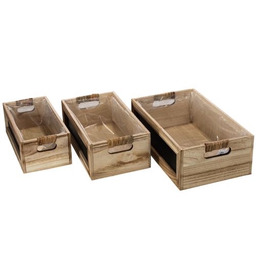 Houten doos met krijtbord om te labelen, set van 3, 36 cm | Floristik24.nl