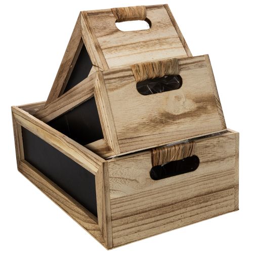 Houten doos met krijtbord om te labelen, set van 3, 36 cm | Floristik24.nl