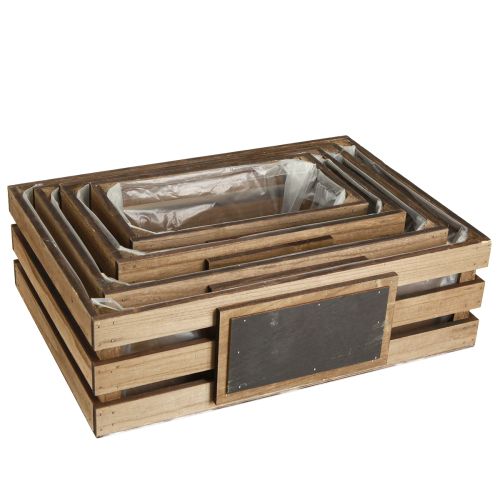 Artikel Houten kist met kartonnen plantenbak 40/35/30/25cm set van 4