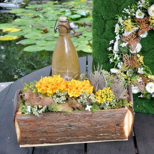 Floristik24 Houten kist om te planten, plantenpot met handvatten, bloembak met schors 45,5 cm