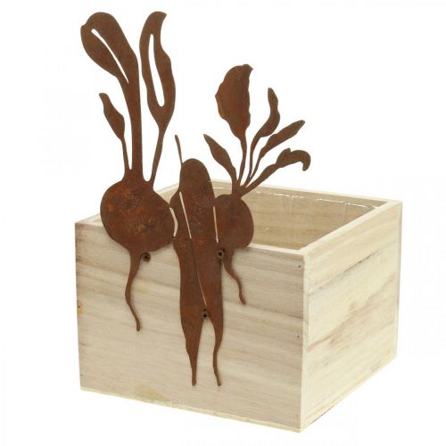 Floristik24 Plantenbak hout met roestdecoratie groente cachepot 17×17×12cm