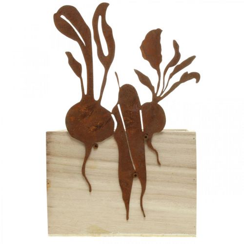 Artikel Plantenbak hout met roestdecoratie groente cachepot 17×17×12cm