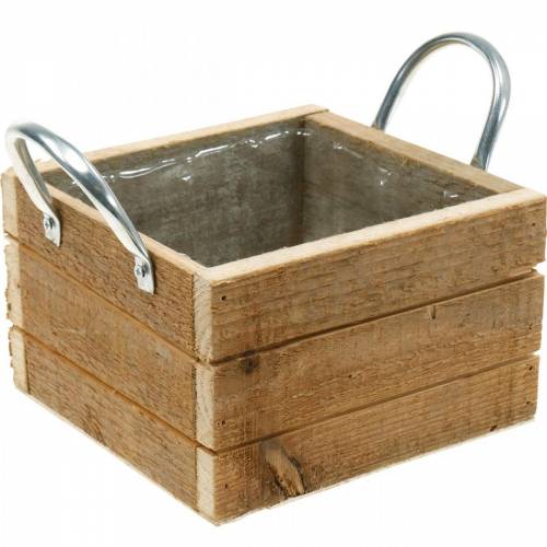 Floristik24 Plantenbak houten kist met handvatten naturel 16.5×16.5cm