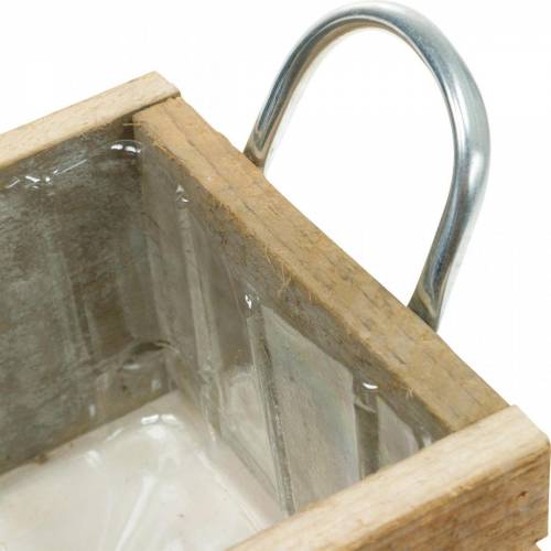 Artikel Plantenbak houten kist met handvatten naturel 16.5×16.5cm